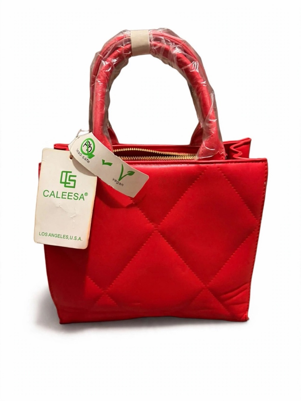 CALE Red Quilted Vegan Top-Handle Tote